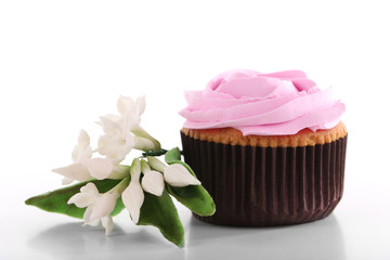 Tasty cupcake, isolated on white