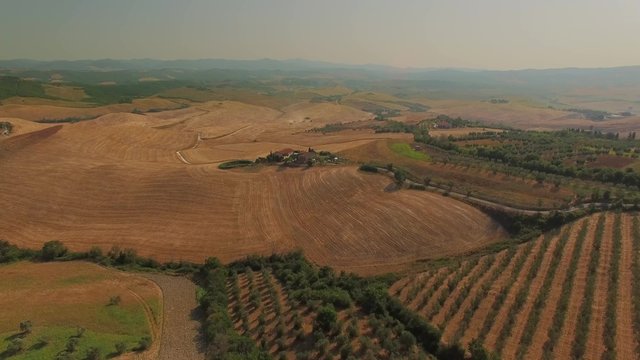 Aerial Tuscan landscape during summer in Volterra Italy
