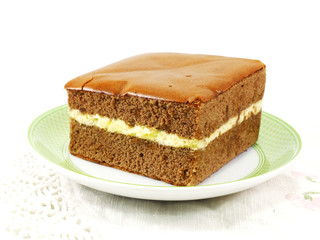 soft cake chocolate flavor on white background