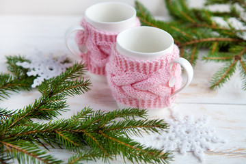 cup of  tea   with  christmas decorations