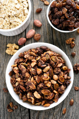 Chocolate granola and ingredients