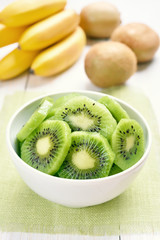 Sliced kiwi in white bowl
