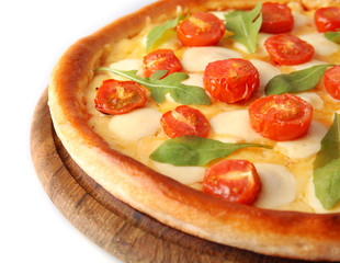 Pizza Margherita with arugula, isolated on white