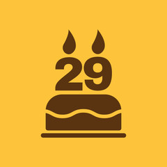The birthday cake with candles in the form of number 29 icon. Birthday symbol. Flat