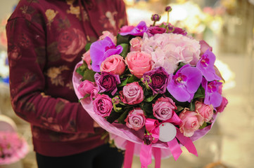 bouquet of mixed pink and purple flowers