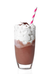 Glass of chocolate milk isolated on white