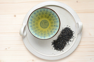 Tea set on a ceramic plate