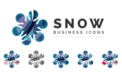 Set of abstract colorful snowflake logo icons, winter concepts, clean modern geometric design