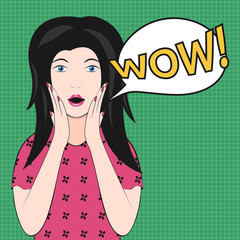 Surprised woman saying wow