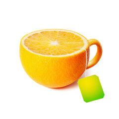 Cup of tea in the form of orange isolated on white