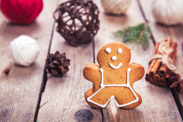Christmas tree background with Christmas tree and gingerbread sh