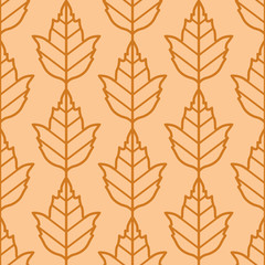 Viburnum leaves seamless vector pattern. Vintage style and colors (orange). Wrapping paper design.