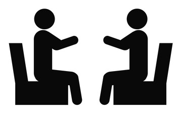 椅子に腰かけて対面する人のイラスト　黒