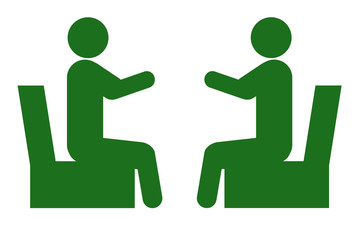 椅子に腰かけて対面する人のイラスト　緑