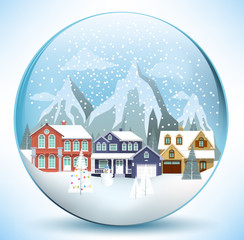 Fototapeta na wymiar Christmas sphere with houses