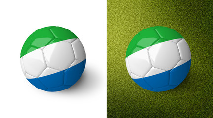 3d realistic soccer ball with the flag of Sierra Leone on it isolated on white background and on green soccer field. See whole set for other countries.
