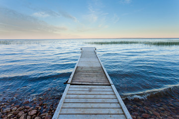 Lesser Slave Lake landscape with dock Alberta Canada