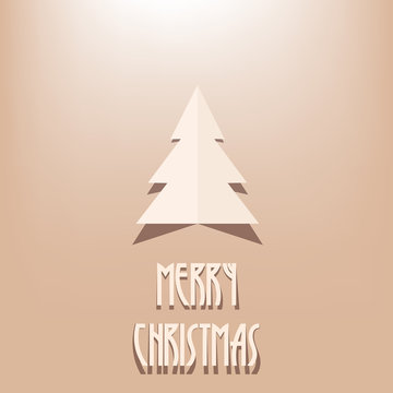 Merry Christmas paper tree design greeting card - vector illustration. Soft beige cardboard like background