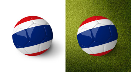 3d realistic soccer ball with the flag of Thailand on it isolated on white background and on green soccer field. See whole set for other countries.
