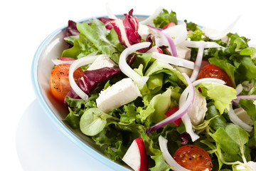 Greek salad on white background 