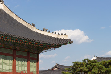 Roof of Gyeongbokgung palace in Seoul, South Korea.
