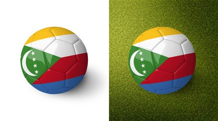 3d realistic soccer ball with the flag of the Comoros on it isolated on white background and on green soccer field. See whole set for other countries.
