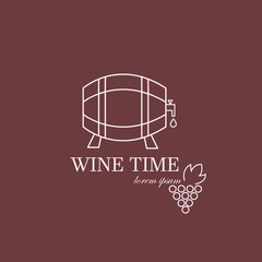 Wine Time. Vector illustration. Logo made in pink and red colors. Can be used in restaurant industry