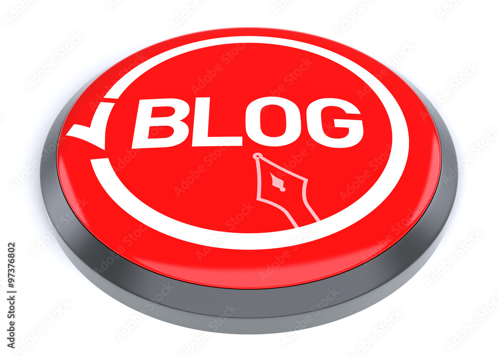 Aufkleber red blog button. digitally generated 3d image.