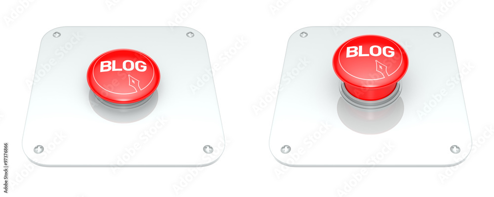 Poster red blog button. digitally generated 3d image.