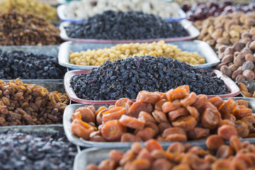 Dry fruits and spices like cashews, raisins, cloves, anise, etc.