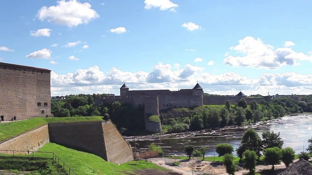 panorama view fortress of Narva and Ivangorod fortress