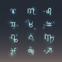 Zodiac symbols with shining constellations. - 97380049