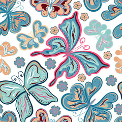 Seamless colorful butterfly pattern. Vector illustration
