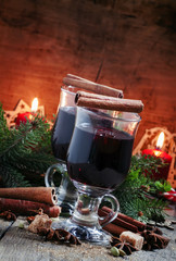 Christmas and New Year mulled wine with cinnamon, cardamom and a