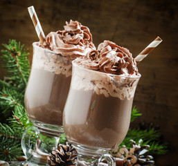 delicious hot chocolate with chocolate and whipped cream, decora
