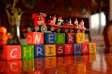 Fototapeta na wymiar Christmas train toy-Merry Christmas