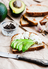 toast with fresh avocado and goat cheese, snack