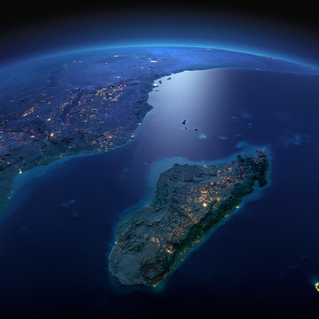Detailed Earth. Africa and Madagascar on a moonlit night