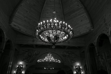 Obraz premium black and white orthodox chandelier in church