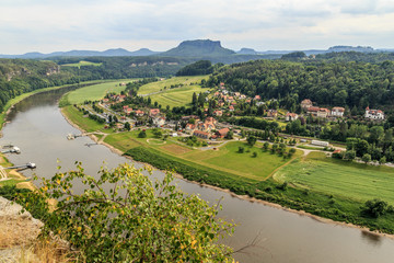 a beautiful view of the river Elbe from a height beautiful forest Saxon Switzerland. Reserve Bastei.