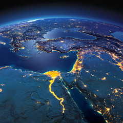 Detailed Earth. Africa and Middle East on a moonlit night - 97385281