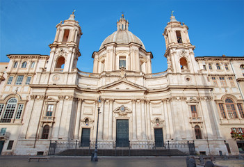 Fototapeta na wymiar Rome - Piazza Navona and baroque Santa Agnese in Agone church