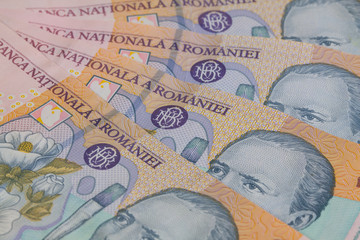 Fototapeta na wymiar Different Romanian Lei Banknotes