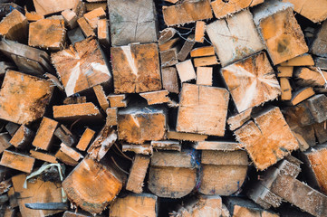 деревянные дрова разной формы и размера лежат спилами к зрителю