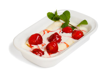 Strawberry, pancakes and mint, isolated