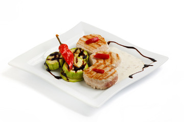 Grilled beef steak and zucchini
