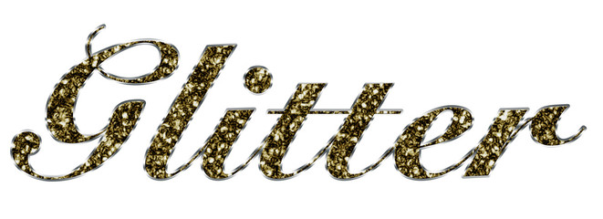 The word Glitter made of golden shiny gold Jewelry