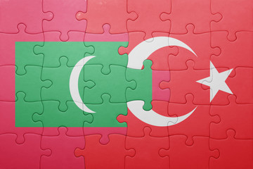 puzzle with the national flag of turkey and maldives