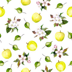 Obraz premium Background with apple flowers, leaves and apples