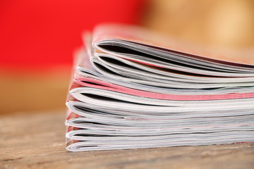 Magazines on the wooden table